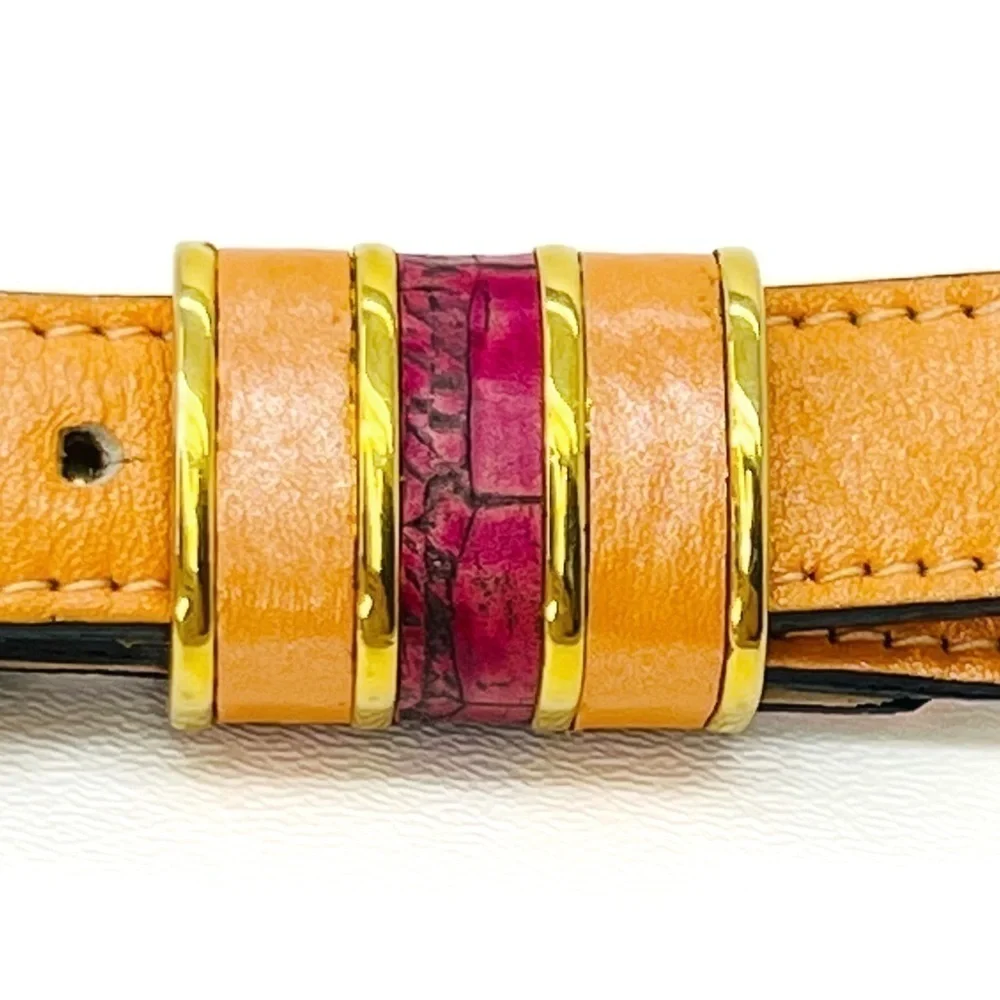 B.B. Simon Women’s Leather Skinny Belt Orange Pink Gold-Toned Size Large EUC